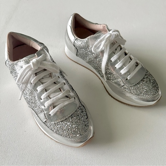 Kate Spade Felicia Glitter Sneakers Womens 5 Silver Leather - Picture 9 of 16